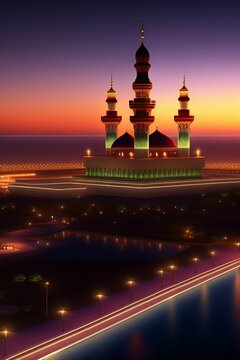 Sultan Qaboos mosque / Masjid  Beautiful image with night view, Unreal Engine, 4K, 