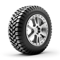 New car wheel isolated on white background. Front and side angle view of a racer car tire. Generative AI