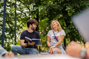 Students having fun and laughing while studying together