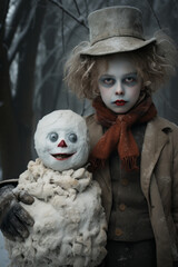 Child and snowman