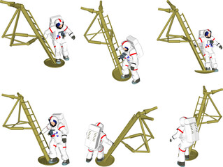 Vector illustration sketch of astronaut landing space flight design on moon