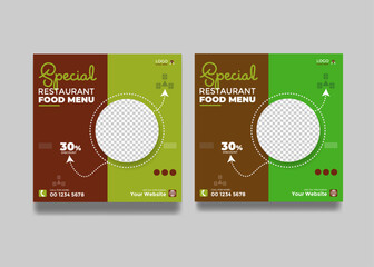 Green Fast food Delicious sale burger and restaurant fast food menu social media promotion square banner template