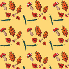 Seamless pattern Autumn leaf border. Gift wrap and scrapbook. Vector illustration for wallpaper, gift paper, fill patterns, web page backgrounds, autumn greeting cards.
