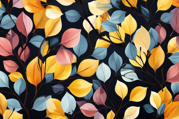 Seamless pattern watercolor leaves autumn pattern on isolated background. High quality photo