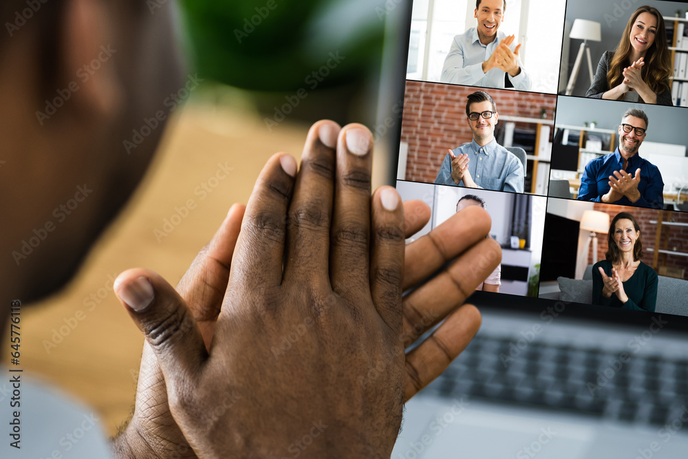 Wall mural african clapping in virtual video conference call