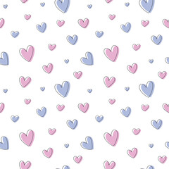 Cute Blue and Pink Hearts Seamless Pattern on White Background. Hearts Wallpaper