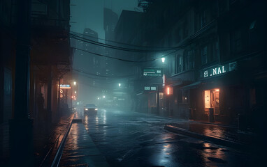 Foggy city street, Generative AI