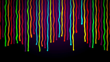 Abstract Artistic Colorful Turbulence Particle Lines Dripping Of Rain Drops Pattern On Dark Purple Background