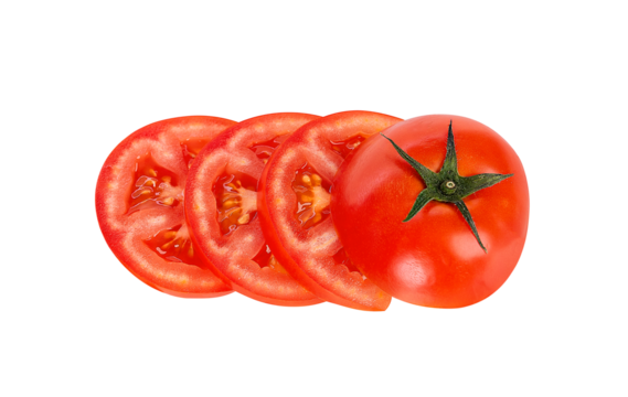 Slices of tomato isolated on transparent background. PNG