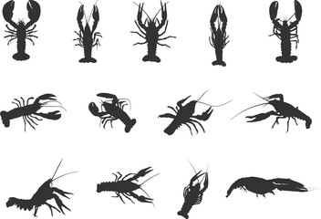 Crayfish silhouette, Lobsters silhouette, Crayfish svg, Crawfish svg, Crawfish silhouette, Seafish silhouette, Crayfish bundle
