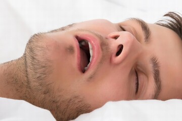 Fototapeta na wymiar Tired Young Man Snoring