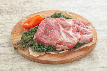 Raw pork neck for cooking
