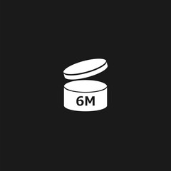 6 month black fill icon, period after opening symbol icon isolated on black background 