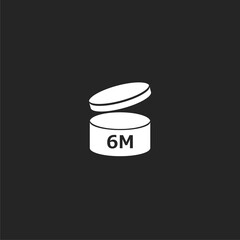 6 month black fill icon, period after opening symbol icon isolated on black background 