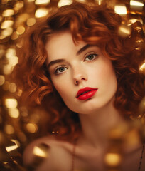 Portrait of beautiful young woman with bright make-up. Christmas and New Year party