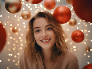Fototapeta premium Portrait of smiling beautiful young woman at the party