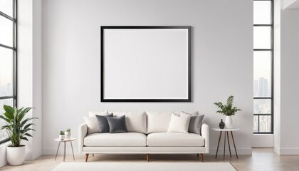 Concept Mockup. White living room with a sofa