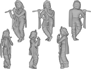 Vector sketch illustration design of holy god krishna statue with flute