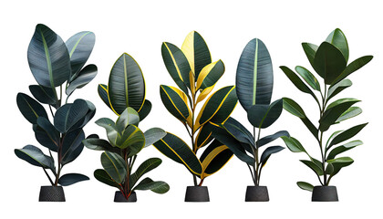 Fototapeta na wymiar Rubber plant, Ficus elastica, Bold foliage plant for statement decor. 3d render, transparent background, png cutout
