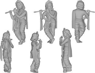 Vector sketch illustration design of holy god krishna statue with flut