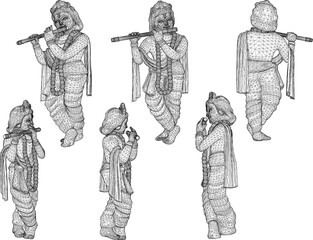 Vector sketch illustration design of holy god krishna statue with flute