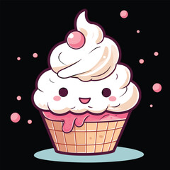 A cute ice cream  Vector Illustration , Ice Cream Cone