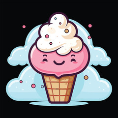 A cute ice cream  Vector Illustration , Ice Cream Cone