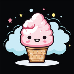 A cute ice cream  Vector Illustration , Ice Cream Cone