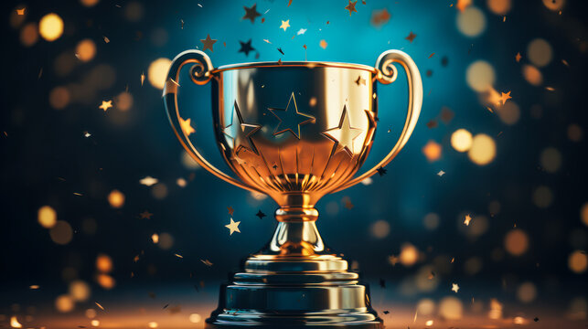 Night Sky Triumph: Gold Trophy with Glistening Stars on a Blue Abyss