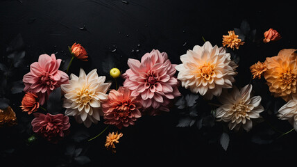 Flowers on Black Surface