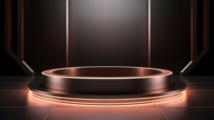 Technological Studio Background with Neon Panels in rose gold Colors. Futuristic Podium for Product Presentation
