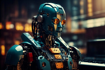 Analog screwed together human-like robot with many details