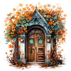 Watercolor autumn house, cottage Generative AI, png image.