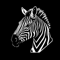 Fototapeta na wymiar Monochrome vector illustration of a zebra head for logo, symbol, sticker, tattoo t-shirt design, simple flat design on a black background