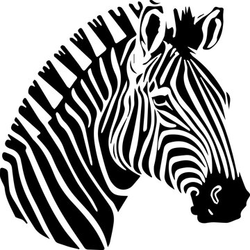 Monochrome vector illustration of a zebra head for logo, symbol, sticker, tattoo t-shirt design, simple flat design on a white background