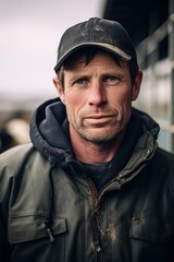 Candid natural close up outdoor portrait face of an average looking modern middle-aged farmer, - agriculture worker