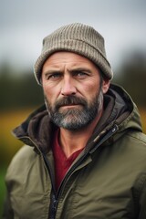 Candid close up outdoor portrait of an average looking modern middle-aged woodworker - craftsman 