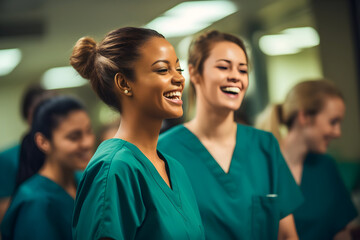 A Candid Shot Capturing a Group of Student Nurses Immersed in Training at College, Preparing to Join the Healthcare Field