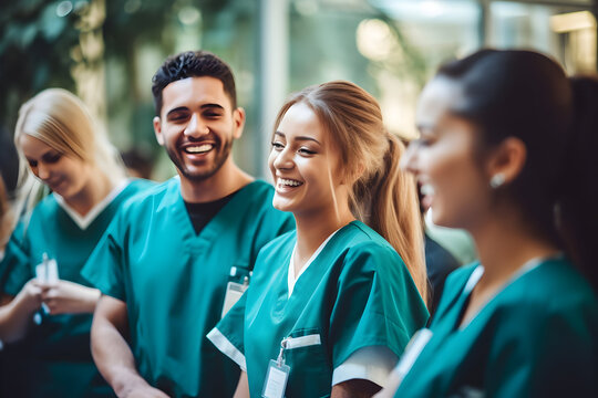 A Candid Shot Capturing a Group of Student Nurses Immersed in Training at College, Preparing to Join the Healthcare Field