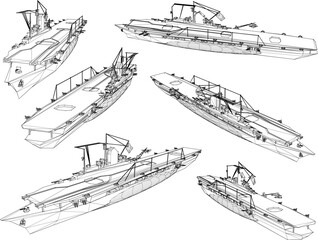 Vector sketch illustration of carrier battleship design for naval battle