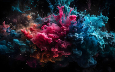 Burst of blue and pink colors, paint and ink explosion, Generative AI