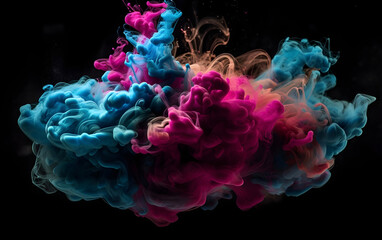 Obraz premium Burst of pink and blue fluid splashes, Generative AI
