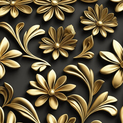 Black and gold floral seamless pattern generative ai