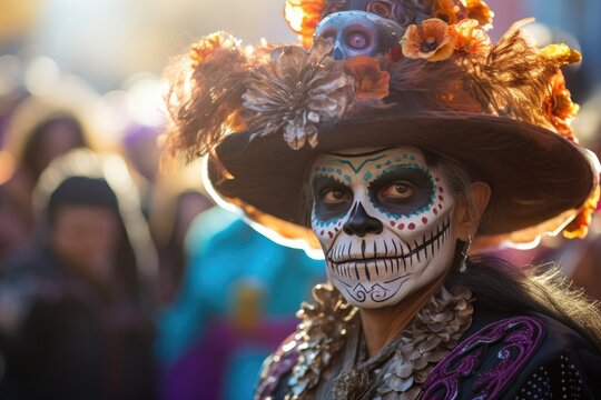 man at the celebration of Mexico Day of Remembrance of the Dead.