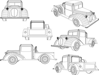 Vector sketch illustration of classic old pick up car design for carrying goods