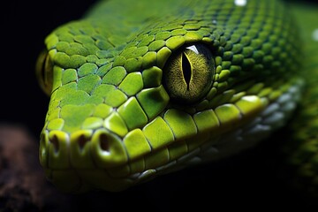 Fototapeta premium Close up view of a dangerous green snake, Green viper snake.