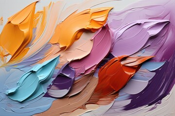 Chaotic strokes of oil paint of different colors on white paper, abstract multi-colored background - obrazy, fototapety, plakaty