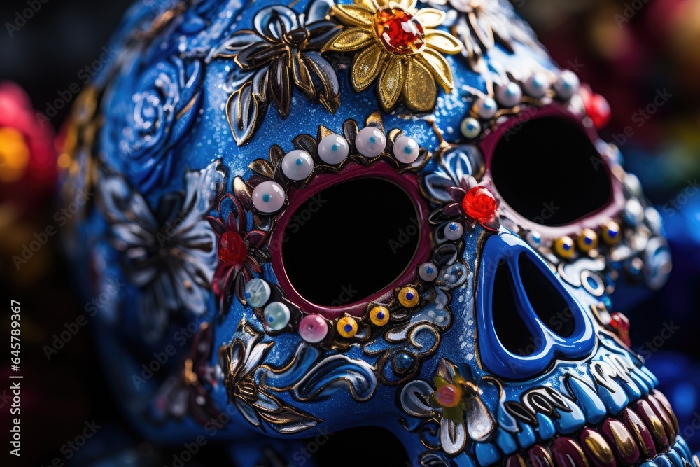 Poster close-up skull for the day of remembrance of the dead in mnksik.