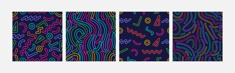 Obraz premium Collection of abstract background seamless pattern 90s style vector design, design can be for t-shirts, wrapping paper, printing needs