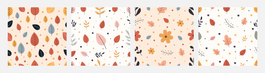 Collection of pattern autumn leaves and flowers theme, design can be for t-shirts, wrapping paper, printing needs
